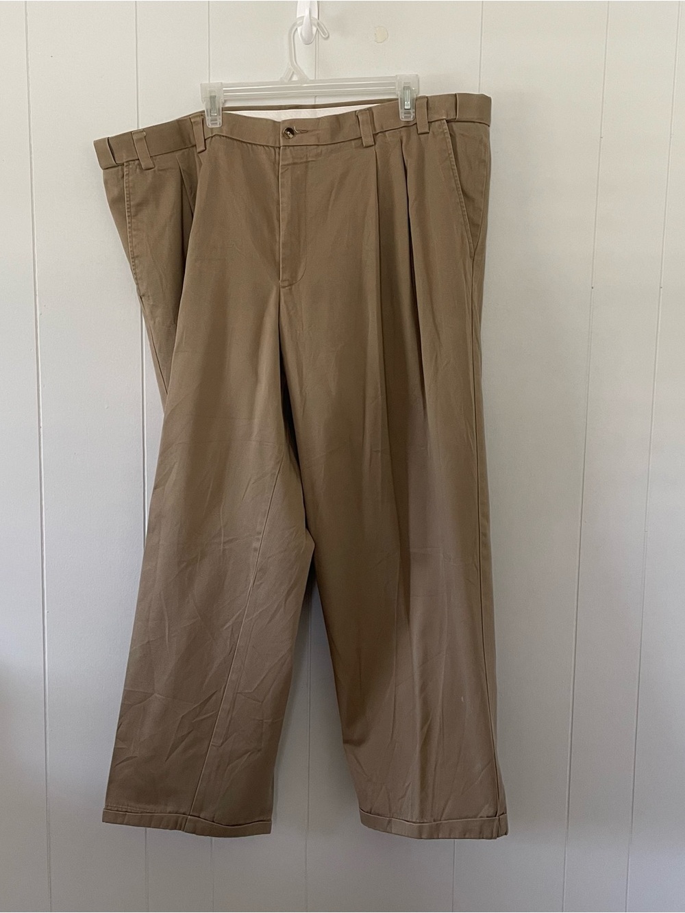 George Mens Khaki Pleated Dress Pants 44x30 Mocha Cotton Trouser Chinos